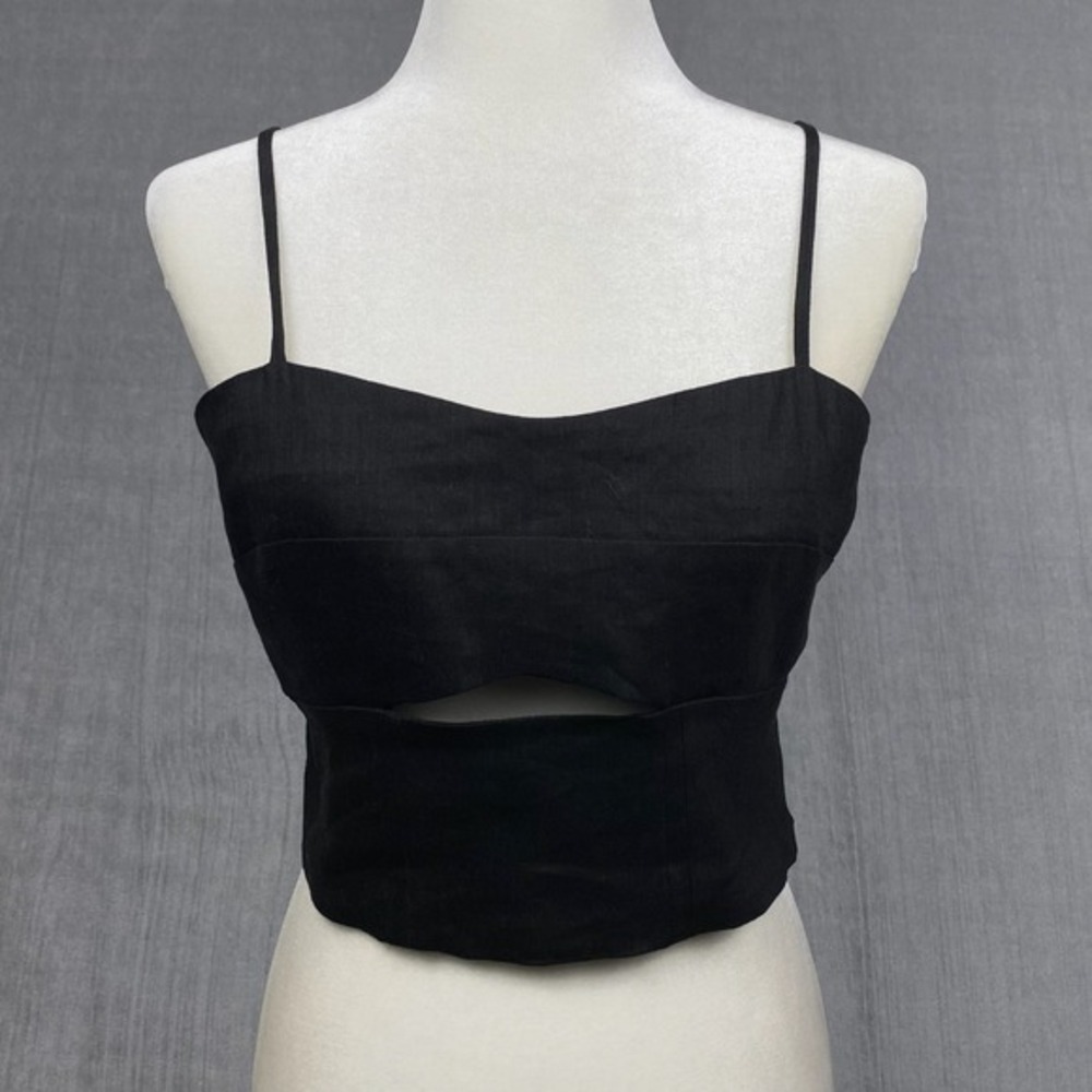 Jason Wu Tank Top Womens L Black Cut Out Linen Blend Cropped Y2K Spaghetti Strap